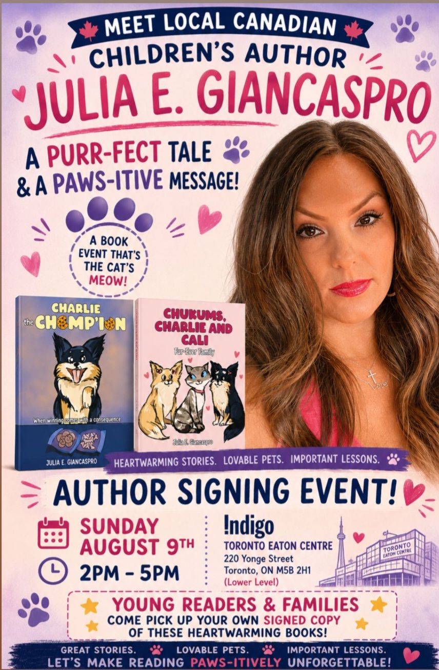 Indigo Toronto Book Signing Indigo Toronto Eaton Centre August 9th, 2026